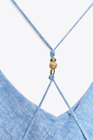 ROBE À BRETELLES À VOLANTS EN LIN - Bleu clair de Zara - Image 9