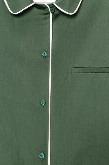 CAMISA POPELÍN CONTRASTE - Verde de Zara