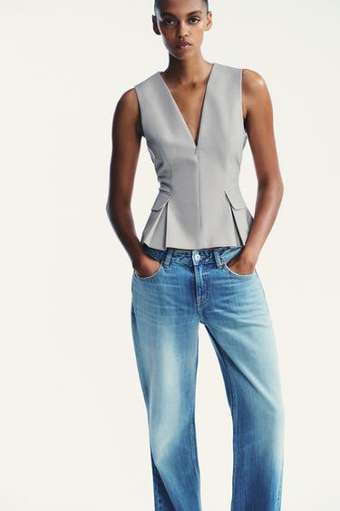 PEPLUM TOP - Pearl grey by Zara