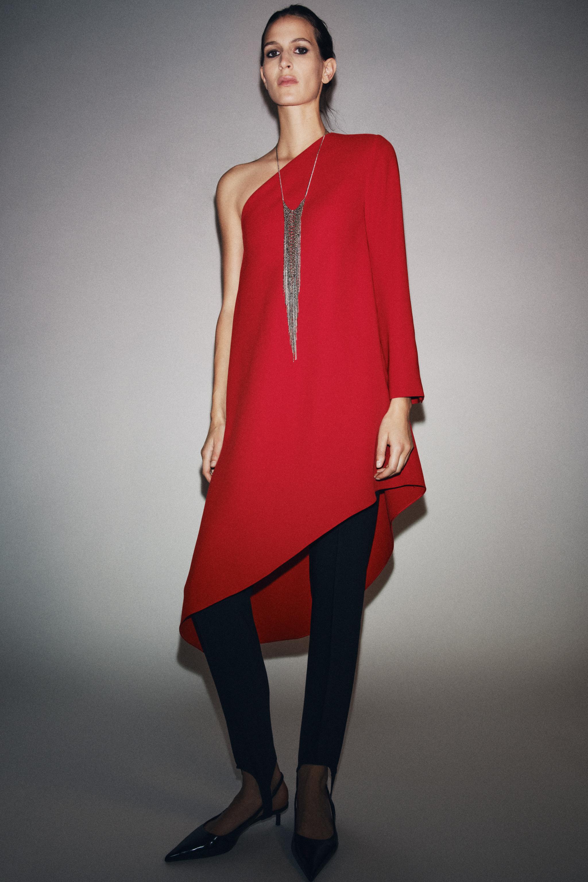 ZW COLLECTION ASYMMETRIC LONG DRESS - Red | ZARA United States