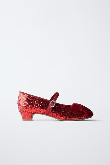SEQUIN HEELED SHOES WITH BOW - Red by Zara - Image 0