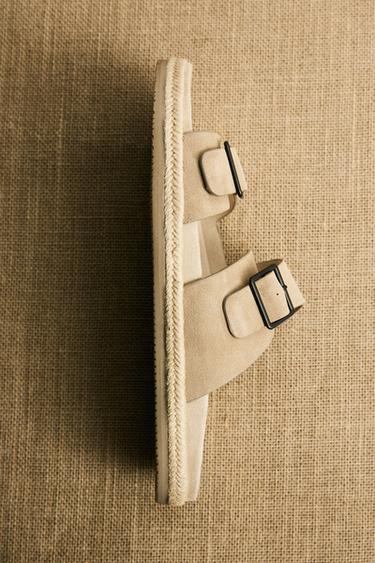 DOUBLE STRAP LEATHER SANDALS - Sand Brown by Zara