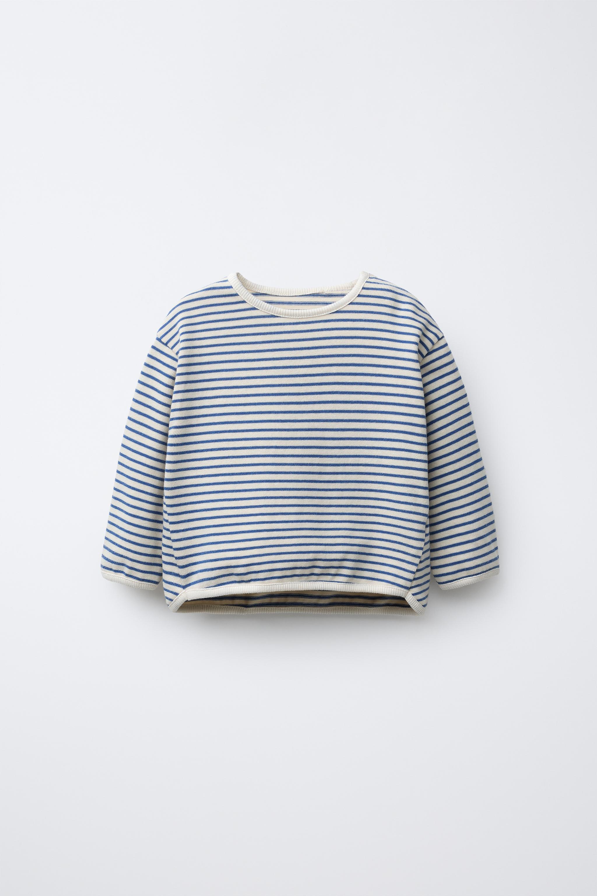 ☆ドイツ発*ZARA*新作*STRIPED 長袖Tシャツ/BLUE-WHITE☆ STRIPED T-SHIRT - Ecru / Blue | ZARA United States