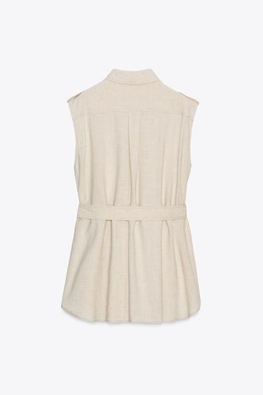 GILET LONG CEINTURE AVEC LIN - Beige clair de Zara - Image 5
