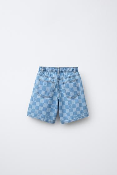 SHORT EN JEAN DAMIER - Bleu clair de Zara - Image 1