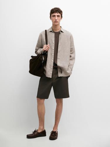 Zara Cotton blend Bermuda shorts with pocket - Dark green - Image 0