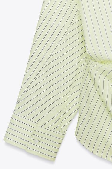 OVERSIZE STRIPED POPLIN SHIRT - Light lime green by Zara - Image 6