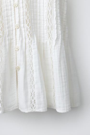 DRAWSTRING LACE INSERT BLOUSE - Ecru by Zara - Image 3