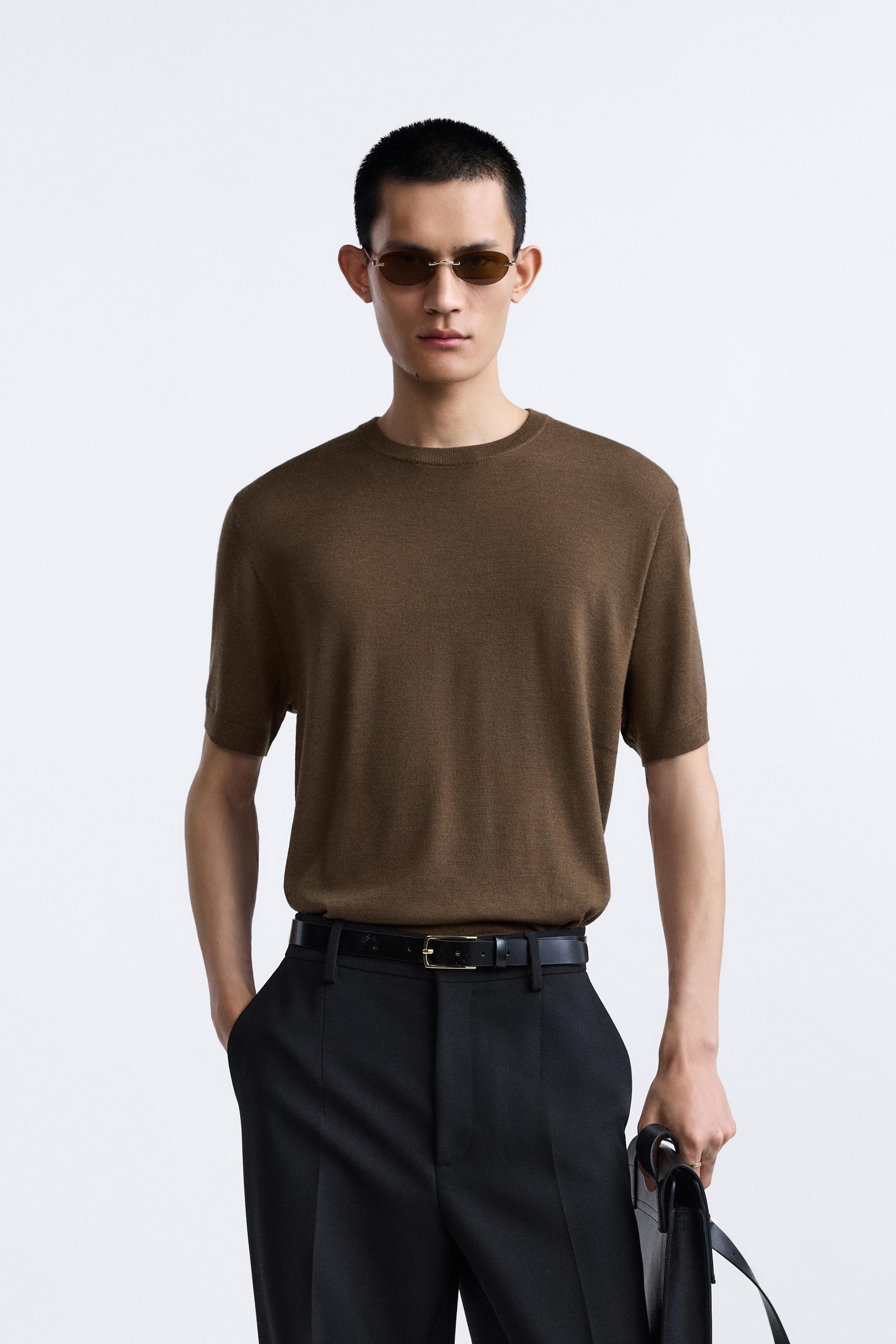 100% WOOL KNIT T-SHIRT - Brown | ZARA United States