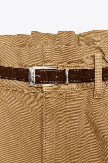 SHORT Z1975 EN JEAN PAPERBAG AVEC CEINTURE - Marron foncé de Zara - Image 7