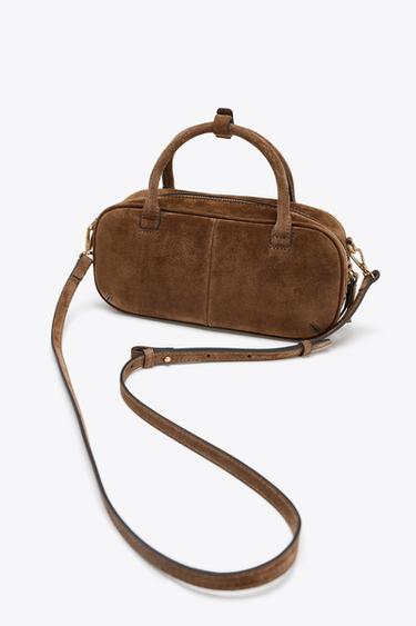 MINI SAC EN CUIR VELOURS DOUBLE ANSE - Marron de Zara - Image 1