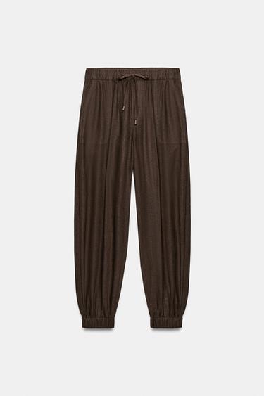PANTALÓN JOGGER BAJO PUÑO - Marrón oscuro de Zara