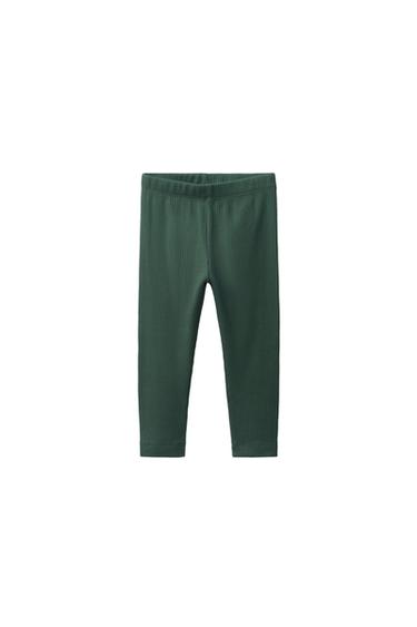LEGGING CÔTELÉ UNI - Vert moyen de Zara