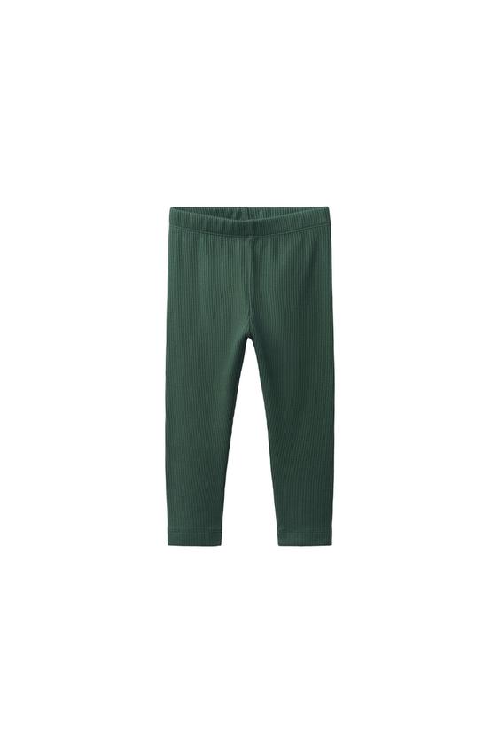 Zara SOLID RIBBED LEGGINGS - Mid-green - Image 0