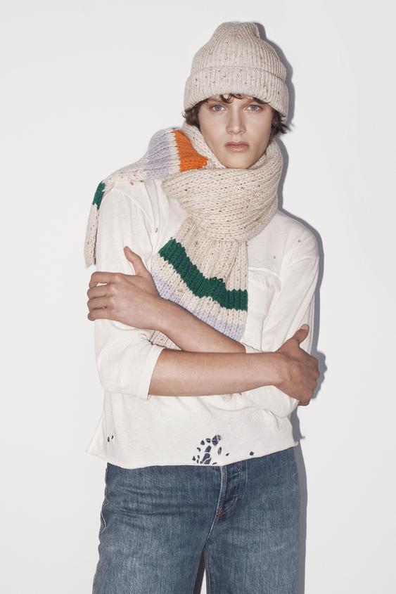 Zara EMBROIDERED POCKET RIPPED T-SHIRT - Ecru - Image 0