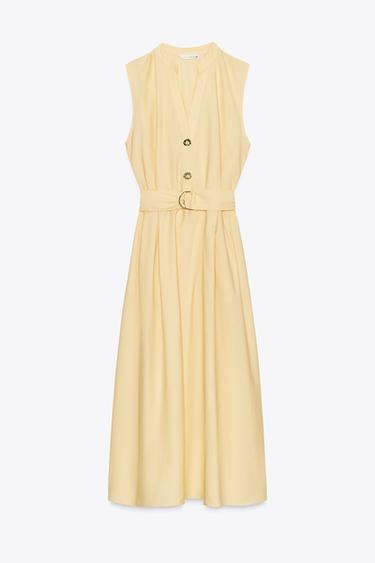 POPLIN MIDI DRESS WITH BELT - Butter by Zara
