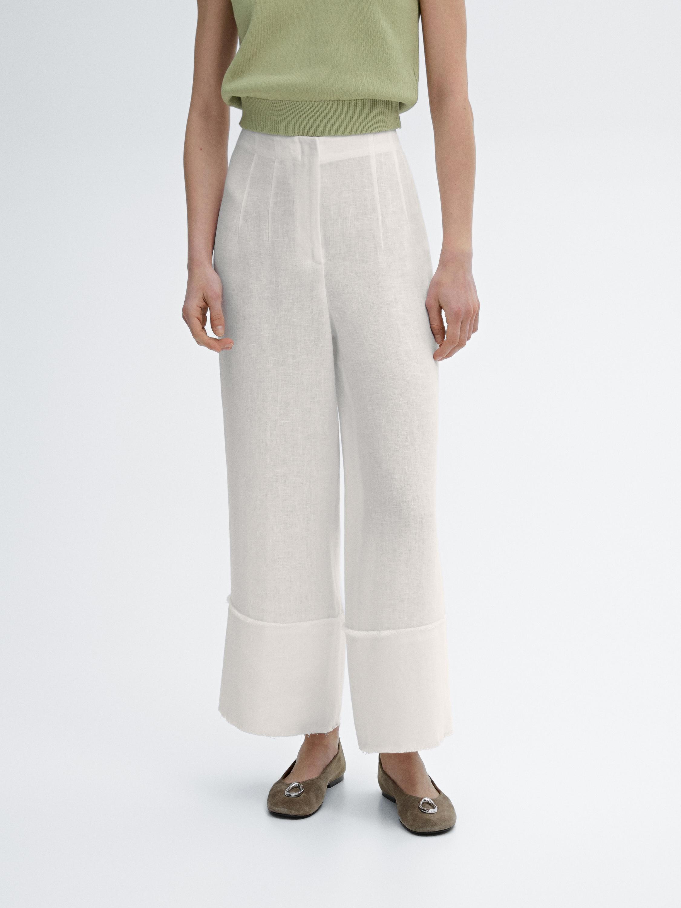 Wide-leg trousers with frayed detailing - Ecru | ZARA United