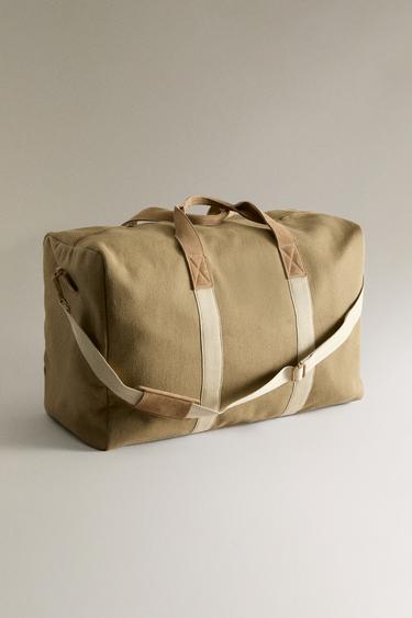 FABRIC SUITCASE WITH LEATHER DETAIL - Khaki Green by Zara - Image 2