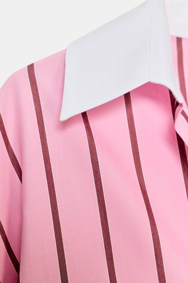 CHEMISE OVERSIZE À RAYURES ET POIGNETS CONTRASTÉS - Rose / Blanc de Zara - Image 5