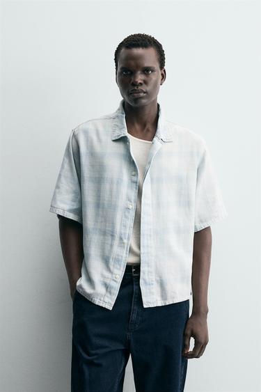 CHECK DENIM SHIRT - Light blue by Zara