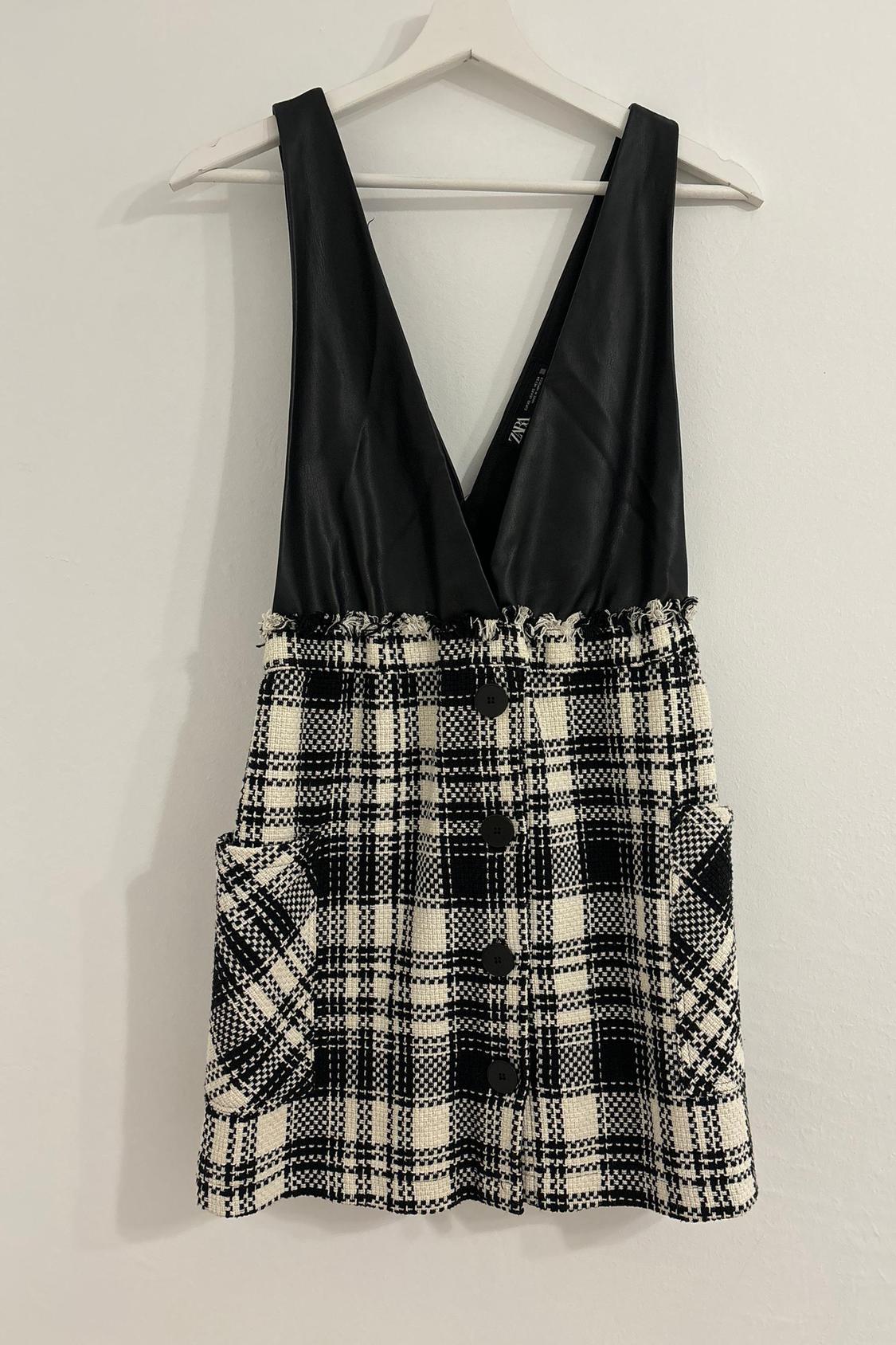 CONTRAST CHECK PINAFORE DRESS