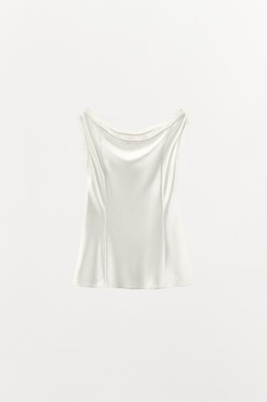 TOP SATINÉ AVEC DENTELLE - Blanc cassé de Zara - Image 3