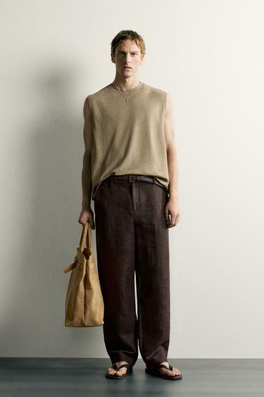 ФУТБОЛКА БЕЗ РУКАВОВ RELAXED FIT ИЗ ХЛОПКА И ЛЬНА — Леопардовый от Zara