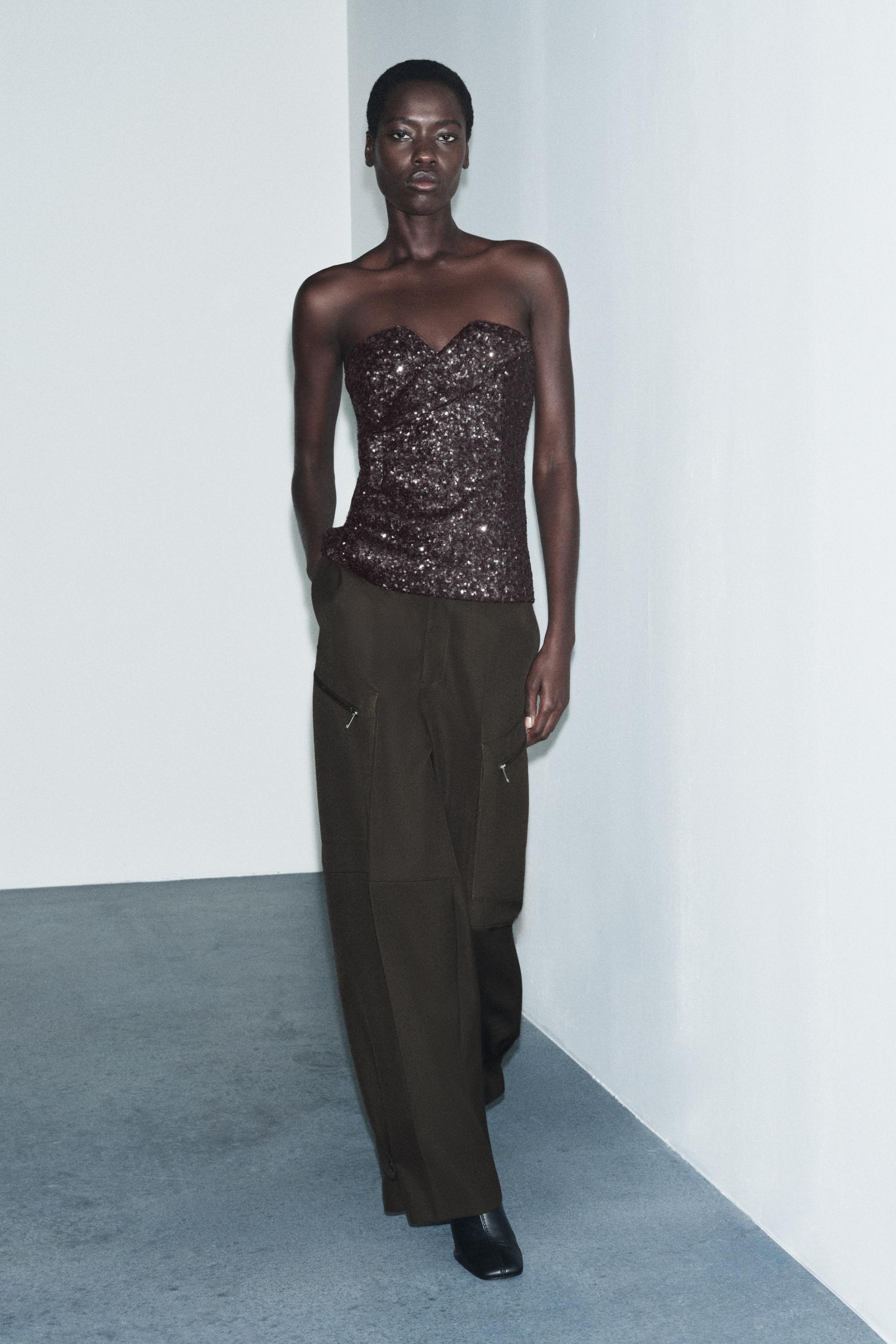 SEQUIN BUSTIER TOP ZW COLLECTION LIMITED EDITION - Brown | ZARA