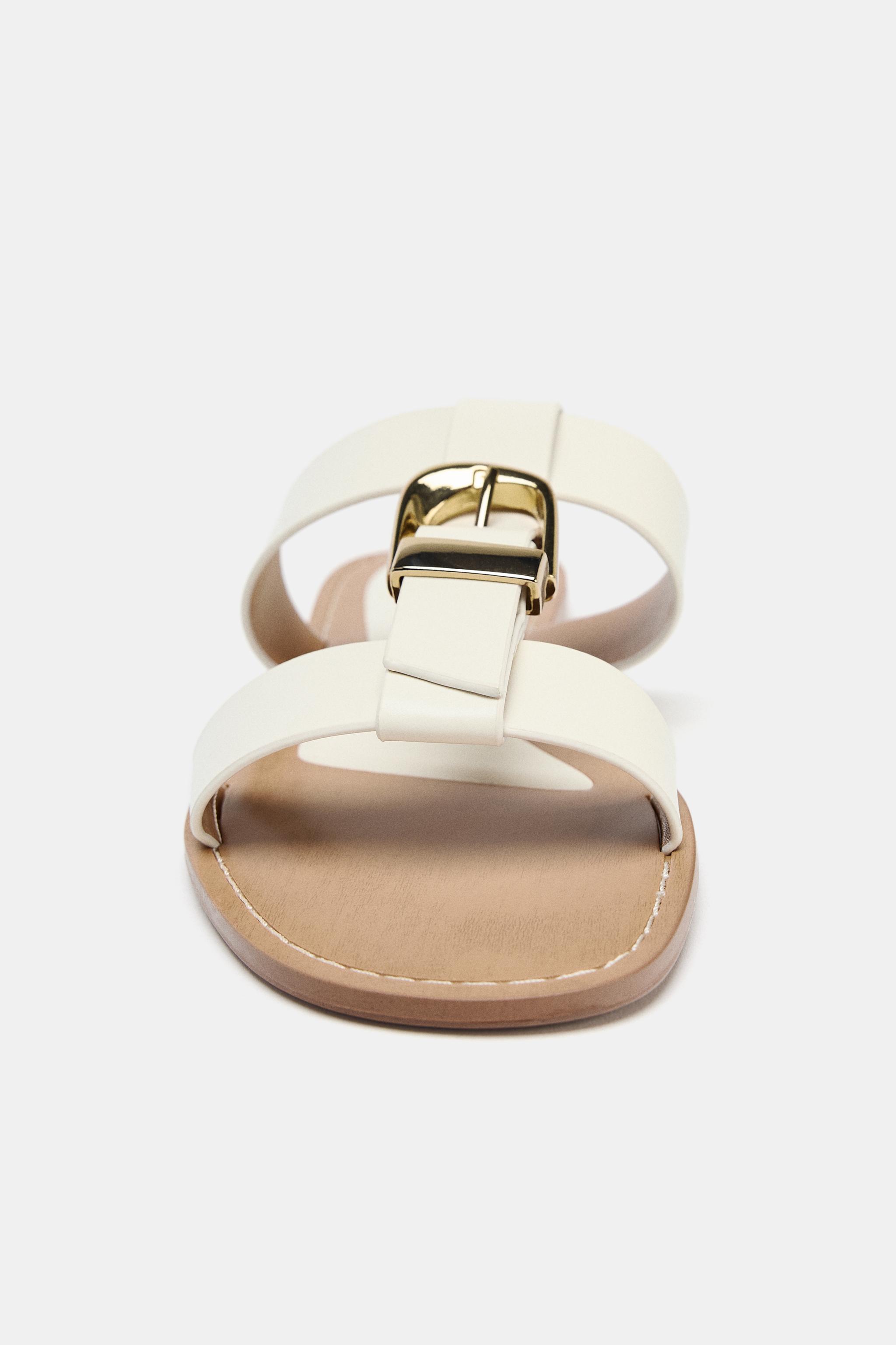 DOUBLE STRAP BUCKLE FLAT SANDALS - Brown | ZARA United States
