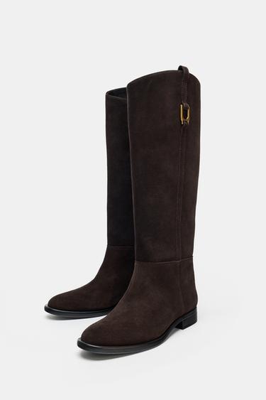 BOTTES PLATES EN CROÛTE DE CUIR HIPPISME - Marron de Zara - Image 3