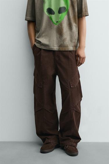 Zara RELAXED FIT CARGO PANTS - Brown