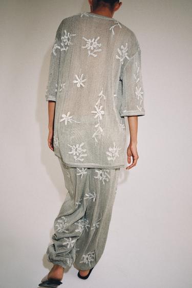 METALLIC THREAD SAROUEL TROUSERS - Silver by Zara - Image 2