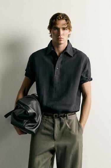 BOXY FIT 100% LINEN POLO SHIRT - Dark navy by Zara