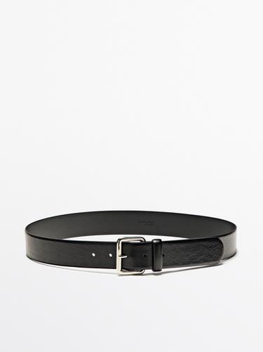 Zara Nappa leather belt with square buckle - Black