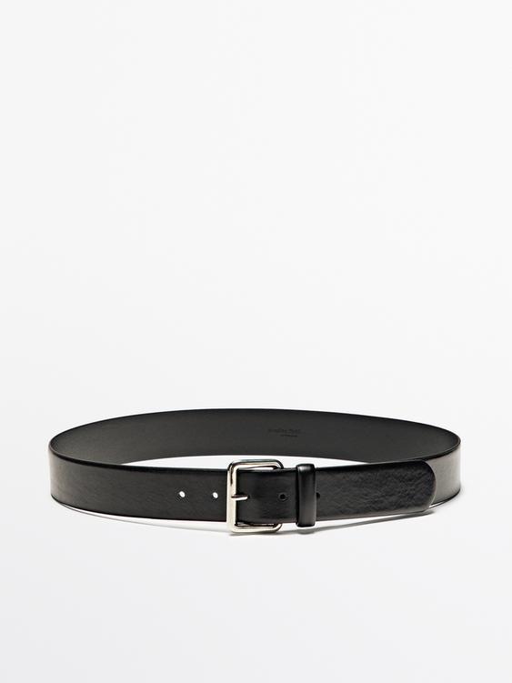Nappa leather belt with square buckle