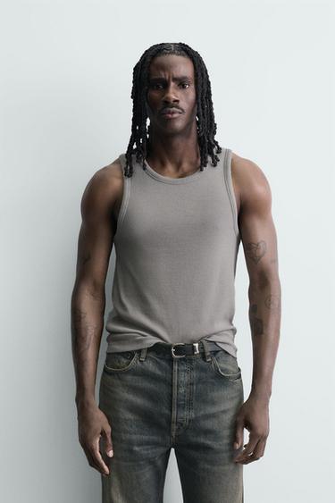 Zara WASHED RIB TANK TOP - Light gray