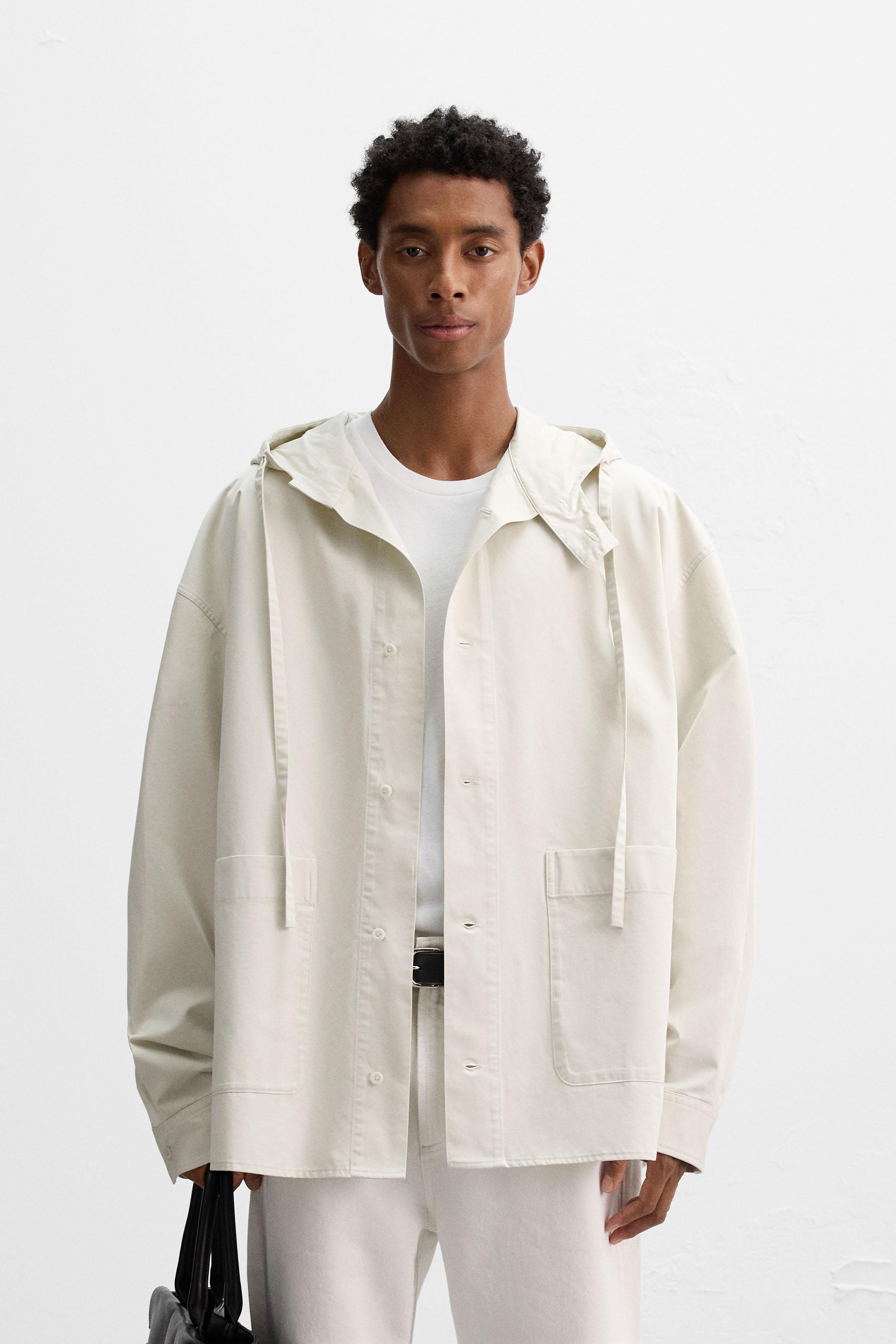 OVERSIZE FIT HOODED OVERSHIRT - White / Grey | ZARA India