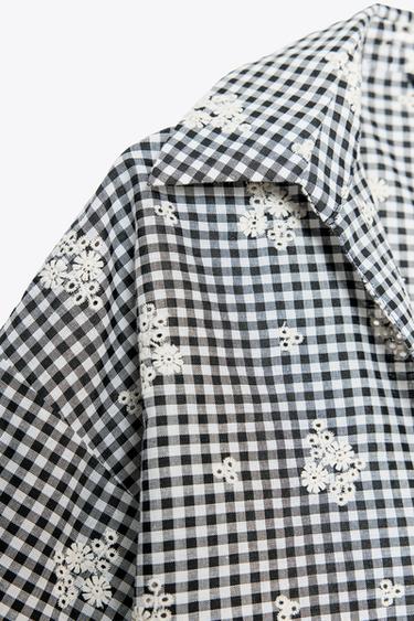 GINGHAM SHIRT WITH EMBROIDERY - Ecru / Blue by Zara - Image 8
