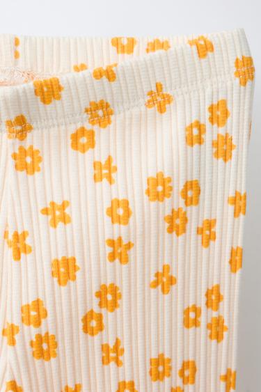 LEGGING CÔTELÉ À FLEURS - écru/jaune de Zara - Image 2