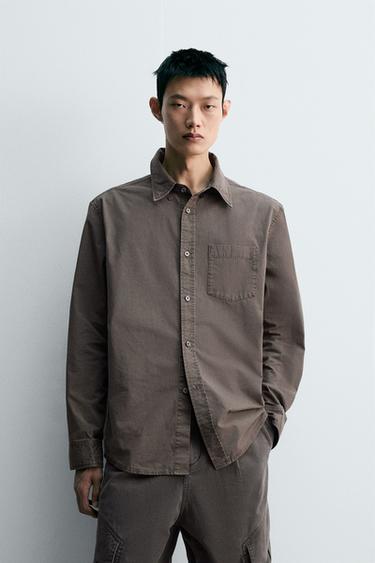 워싱 코튼 셔츠 - Zara 브라운