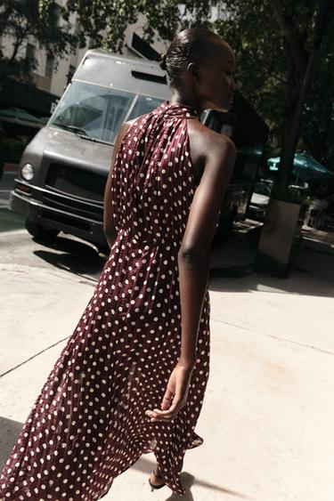 POLKA DOT MIDI DRESS - Ecru / Maroon by Zara - Image 4
