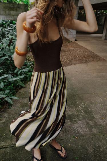 RUSTIC STRIPED DRESS - Ecru / Brown by Zara