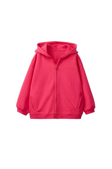 Zara INTERLOCK ZIP SWEATSHIRT WITH RAISED TEXT - Strawberry