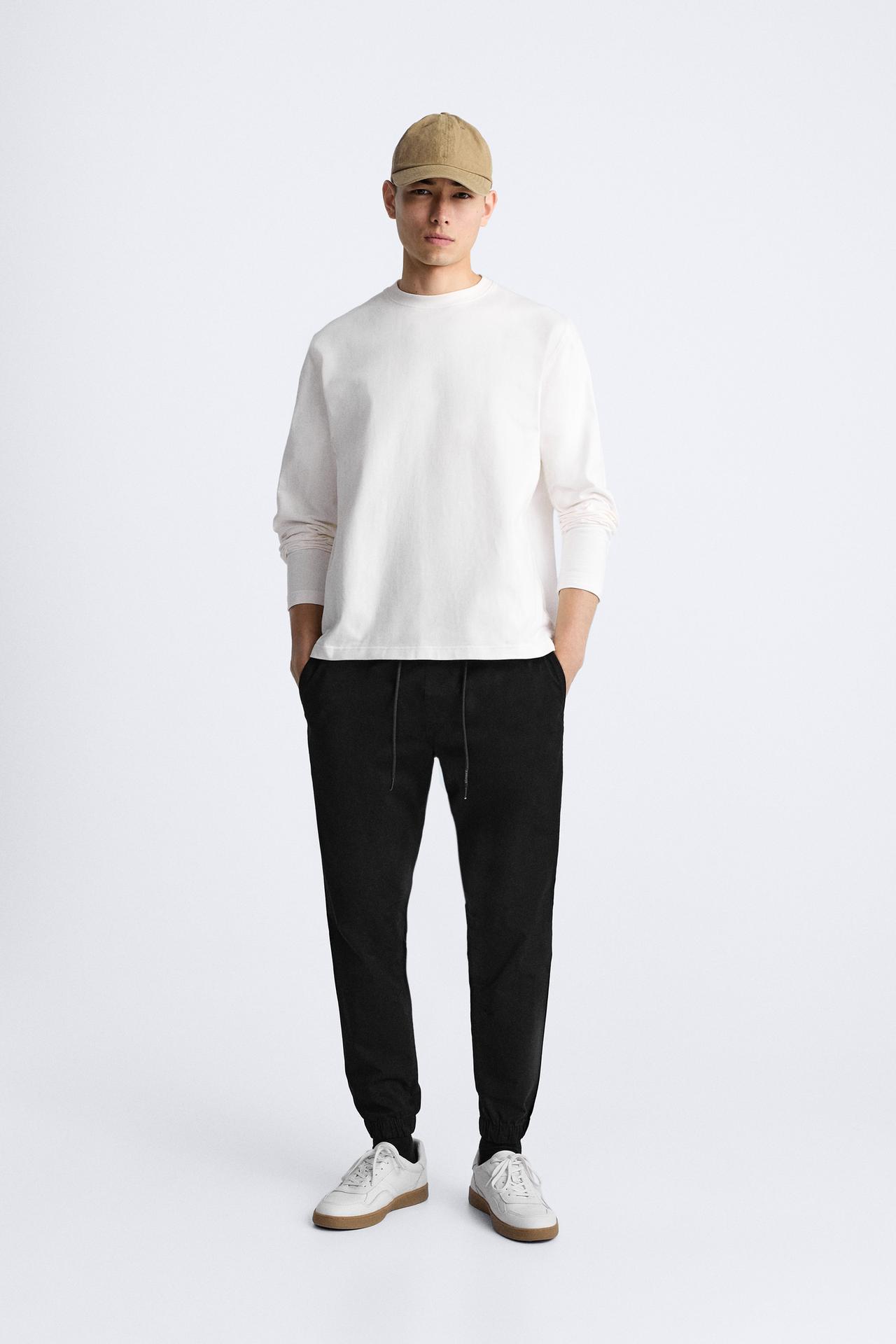 CALÇAS LAVADAS COM CINTURA JOGGER - Preto da Zara