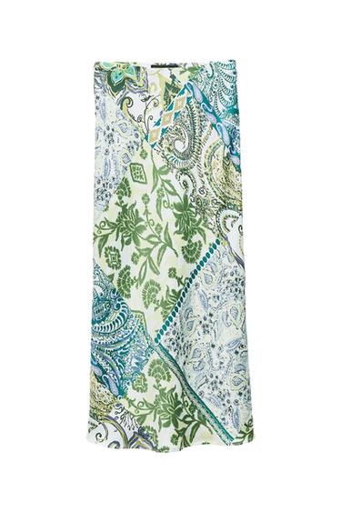 PRINTED SATIN MIDI SKIRT