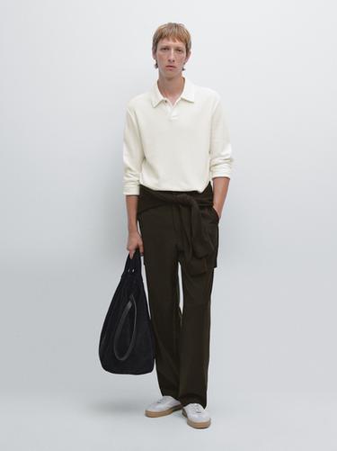 Zara Textured long sleeve polo shirt - Ecru