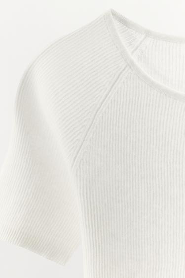 T-SHIRT BASIQUE CÔTELÉ - Blanc de Zara - Image 3