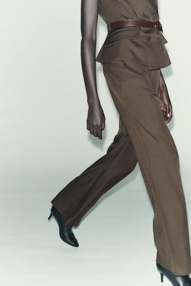 PANTALON DROIT TAILLE HAUTE - marron chiné de Zara - Image 3