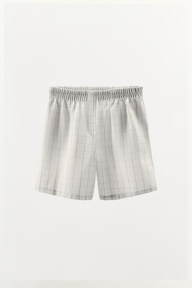 SHORT EN COTON À CARREAUX - Blanc / Noir de Zara - Image 2