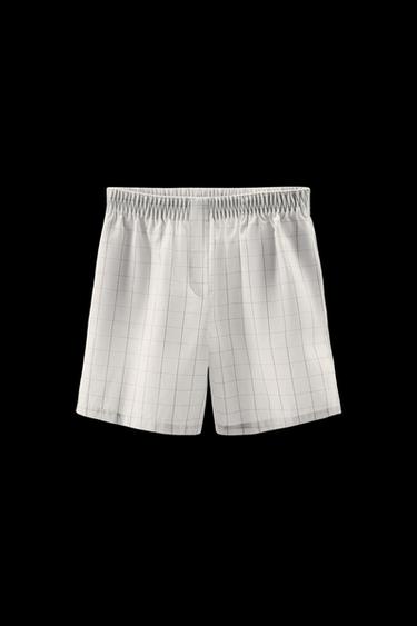 SHORTS ALGODÓN CUADROS - Blanco / Negro de Zara